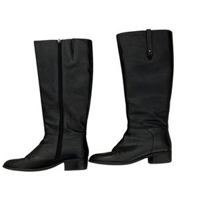 Black Leather Knee High Boots Size 9 Crown Vintage